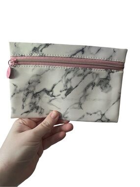 Ipsy Marble Print Cosmetic Pouch with Pink Zipper